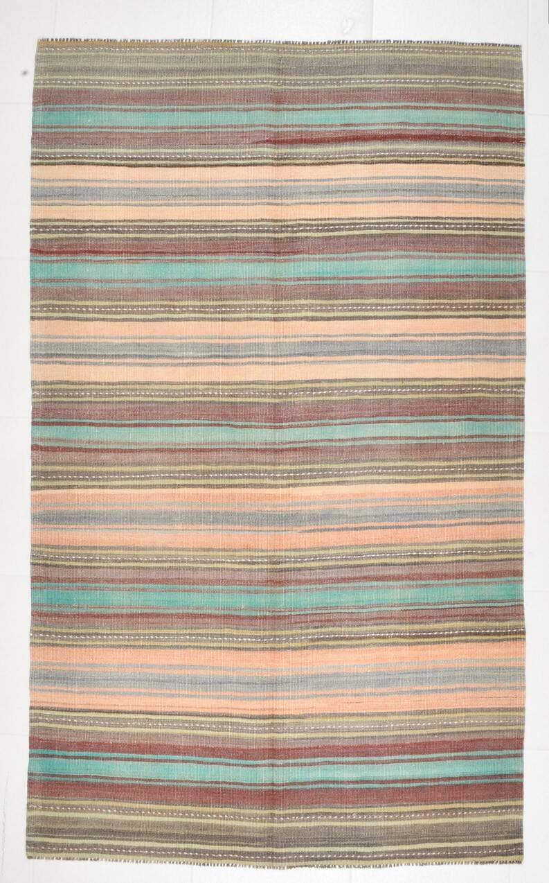 4x7 Pastel Vintage Kilim Rug, 126x210 Cm Anatolian Carpet