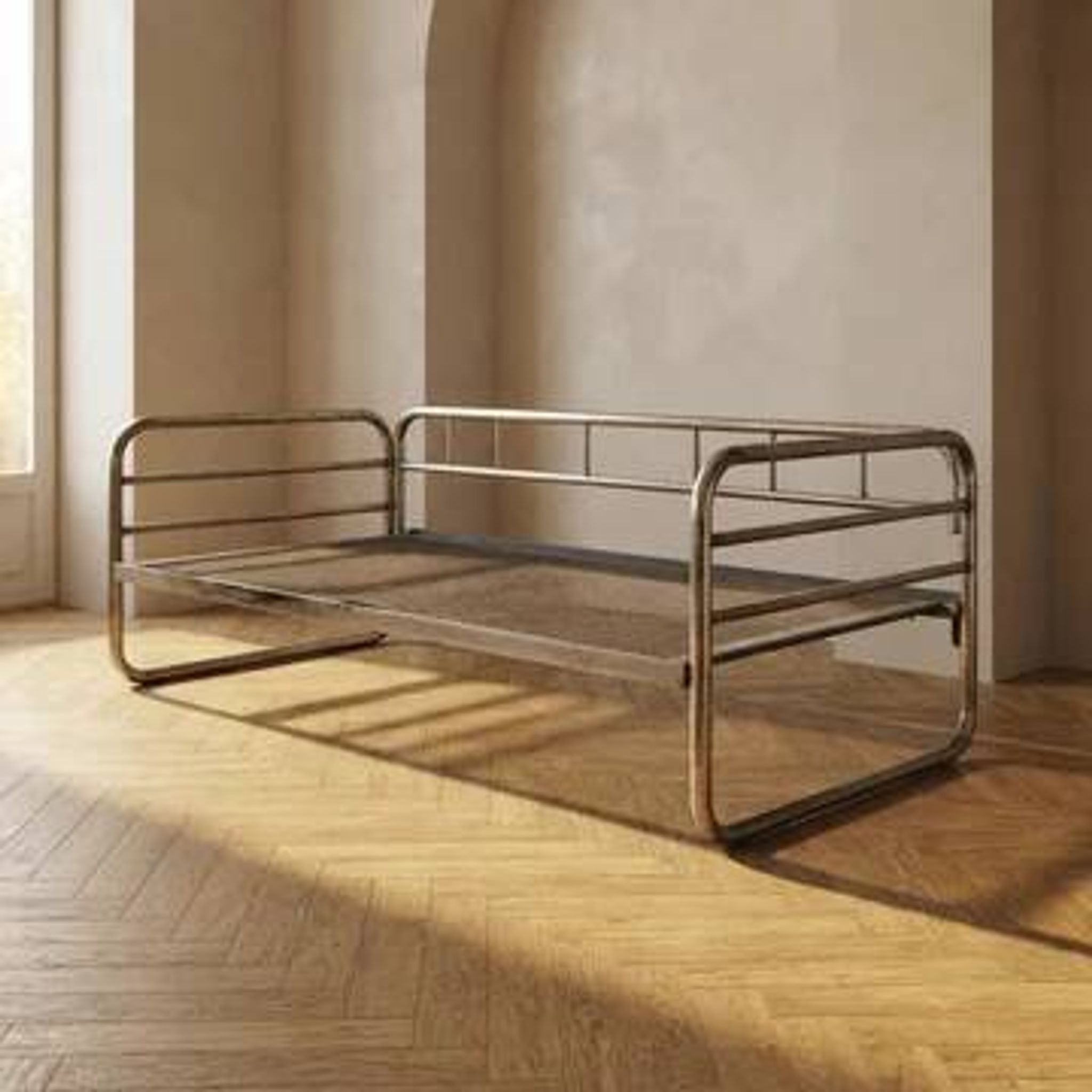 Vintage chrome tubular steel daybed frame, mid-20th century, Czechoslovakia, 190 × 86 × 67 cm