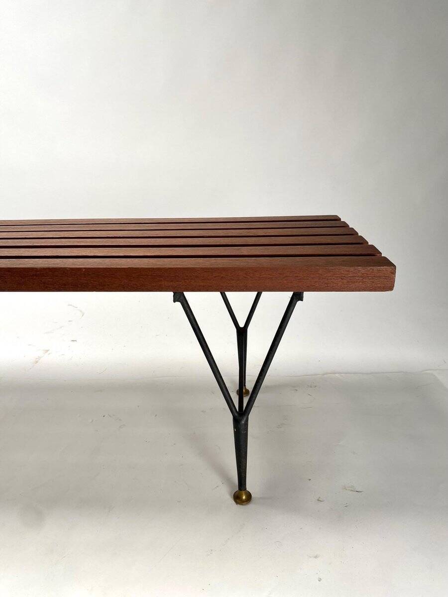 Mid-Century Bench in Iron and Brass, 1950s