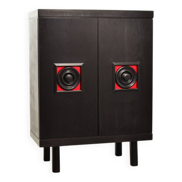 De Coene Style Black Highboard with Red Accents. Belgium, 1960s.