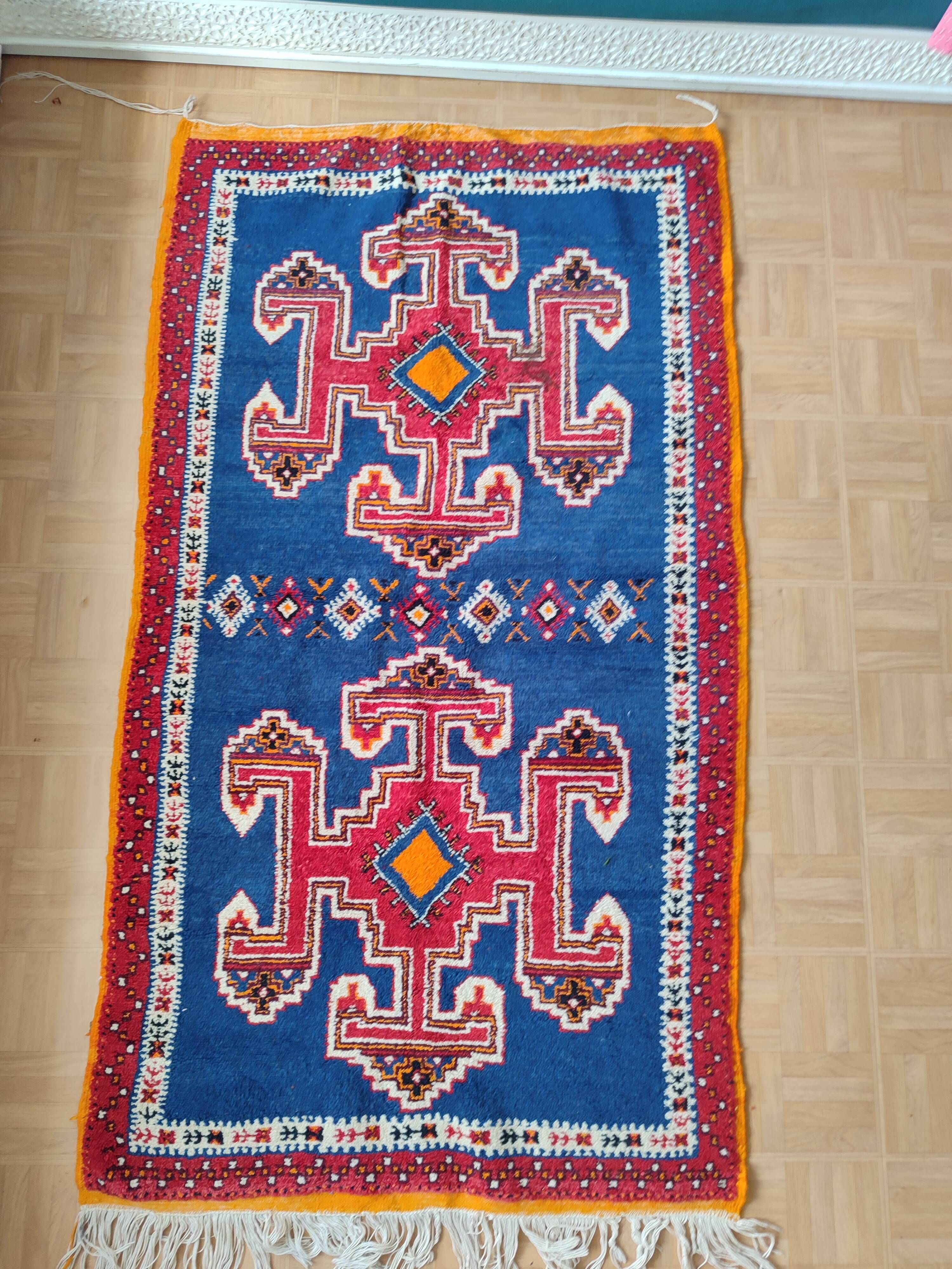 Handmade Berber Rug Blue Majorelle & Red - 112 x 200 cm