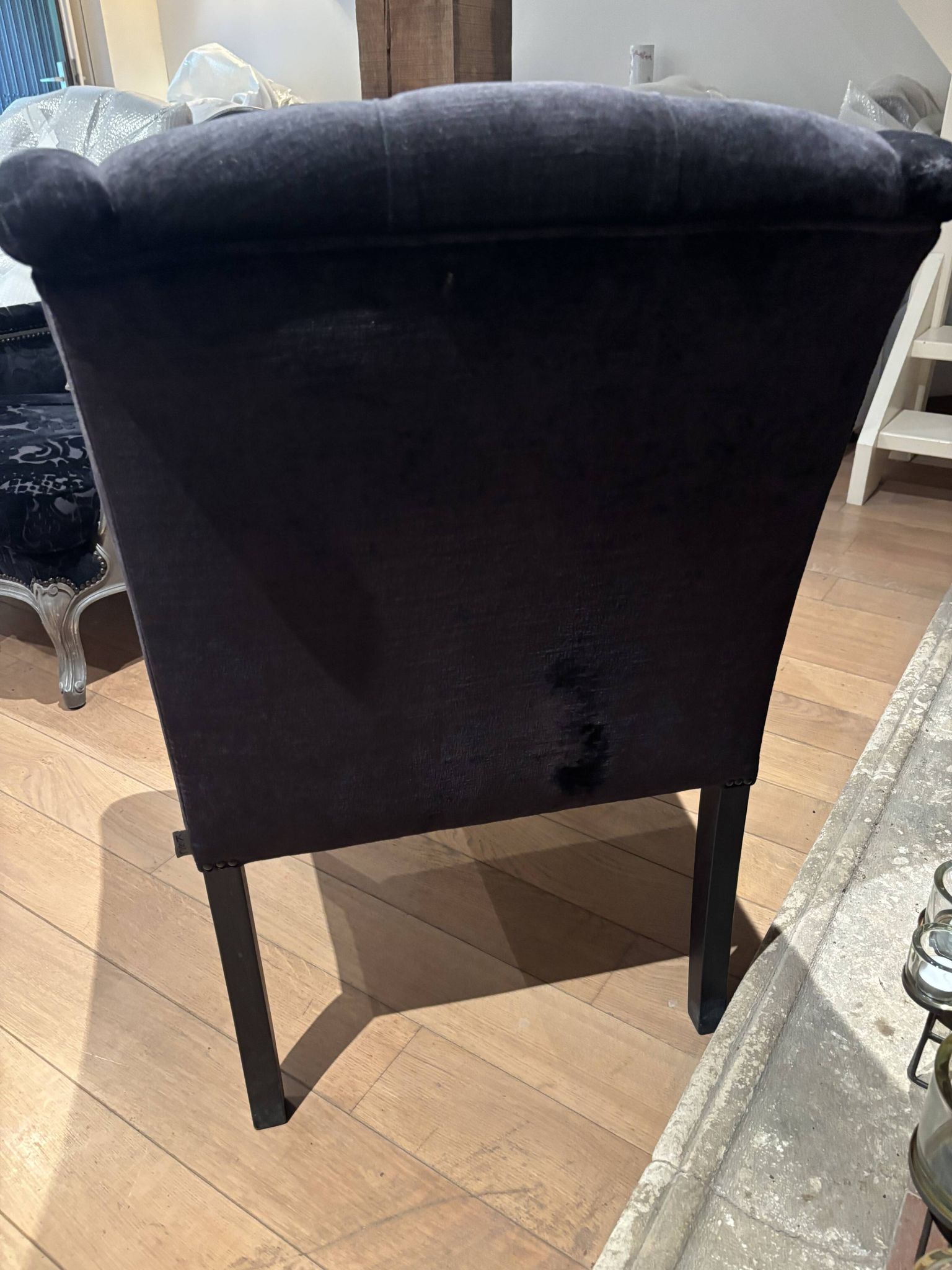 set of 8 upholstered dining chairs in black velvet