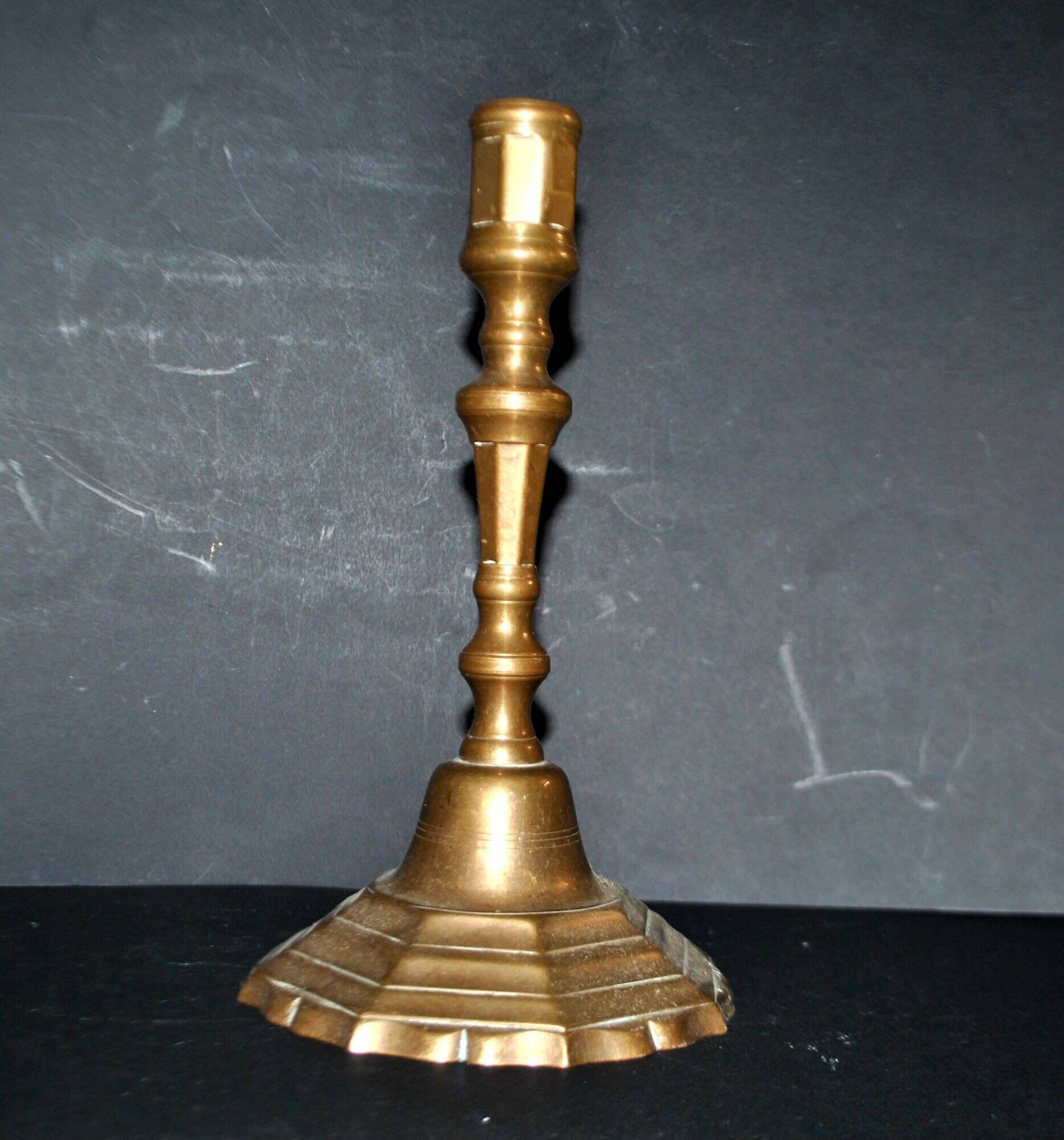 Antique bronze candlestick 18th century octagonal carved chandelier Louis XIV 23.5 cm