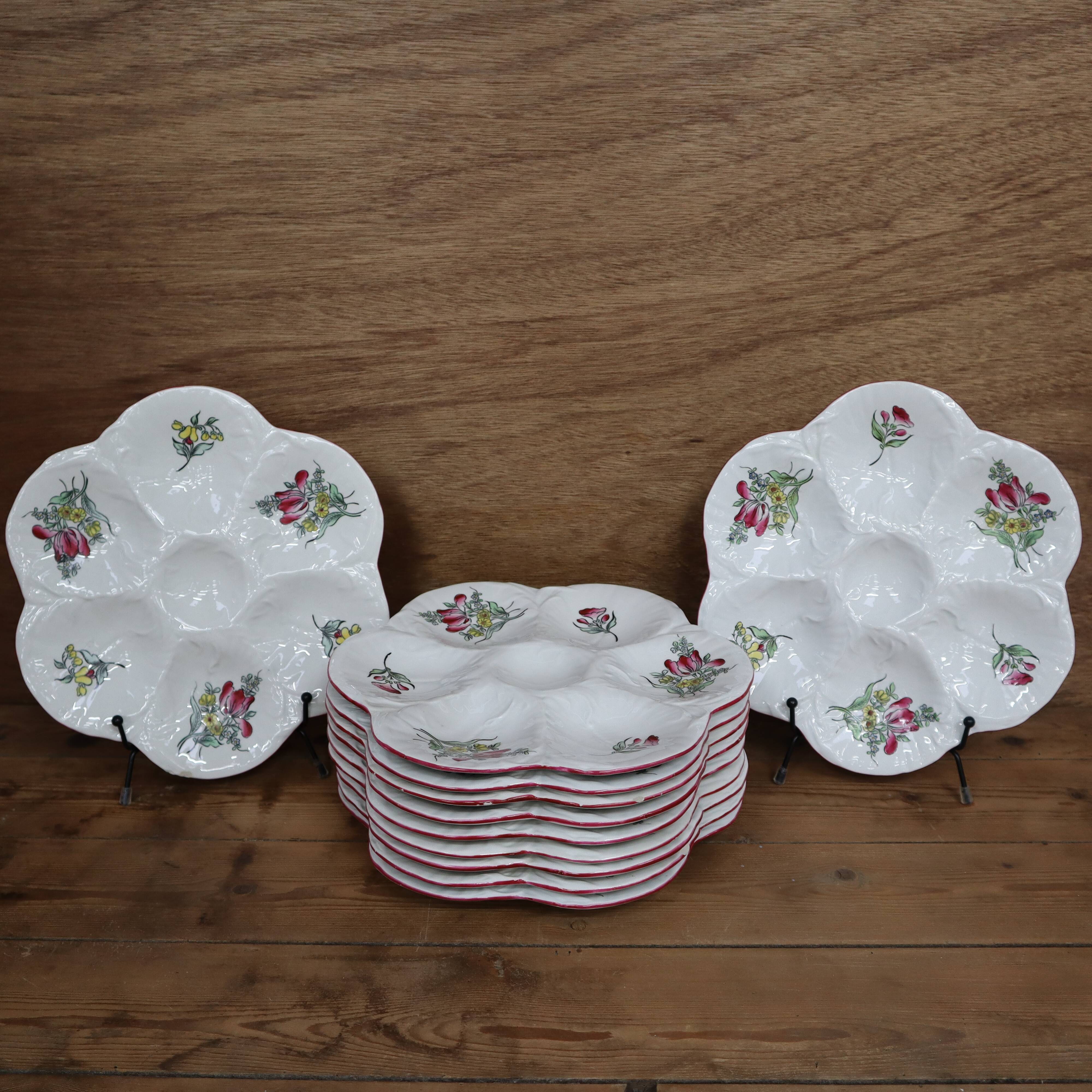 11 Assiettes à huitres/coquillages, modèle "Réverbère" Ket G Lunéville