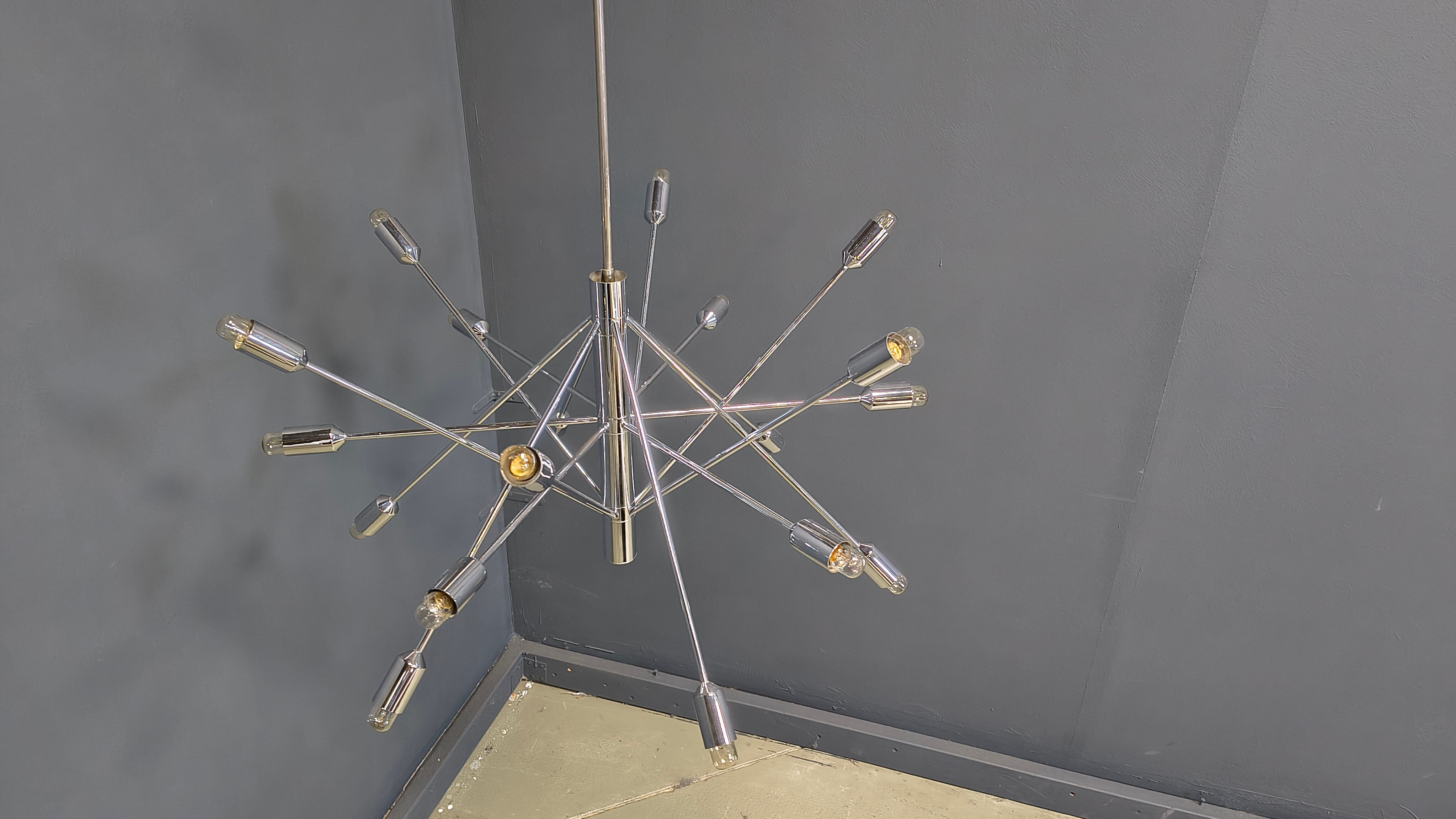 Vintage chrome sputnik style chandelier, 1970s