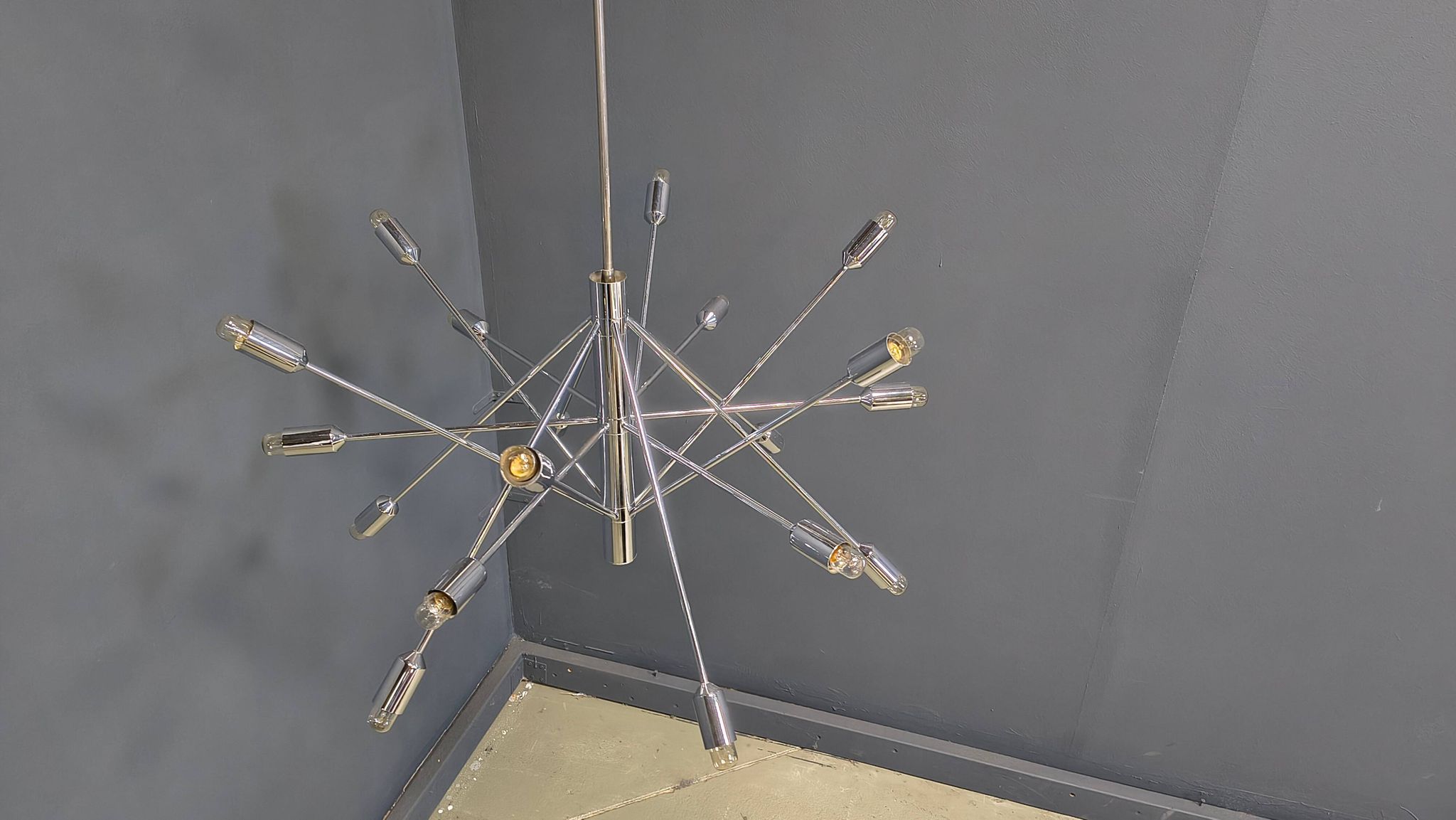 Vintage chrome sputnik style chandelier, 1970s