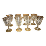 Lot verres anciens motif arabesque blanche