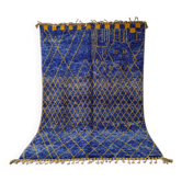 Large Royal Blue and Yellow Beni Ouarain Rug, Geometric Patterns 3x2M