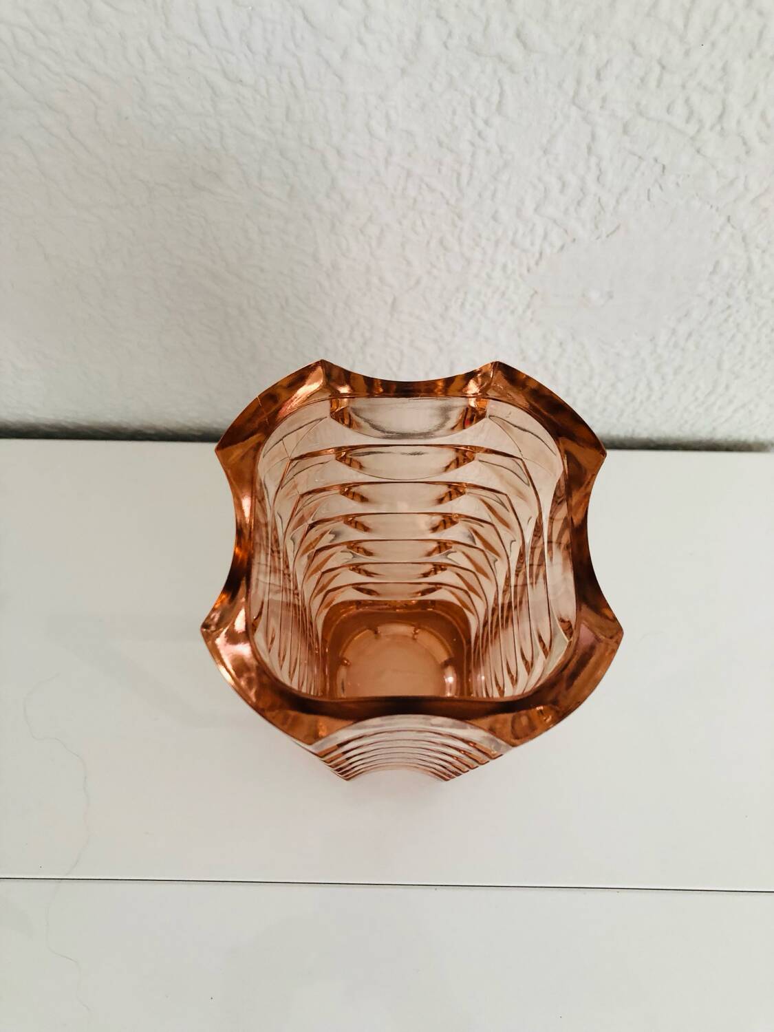 Large vintage vase textured pastel pink glass – Made in France