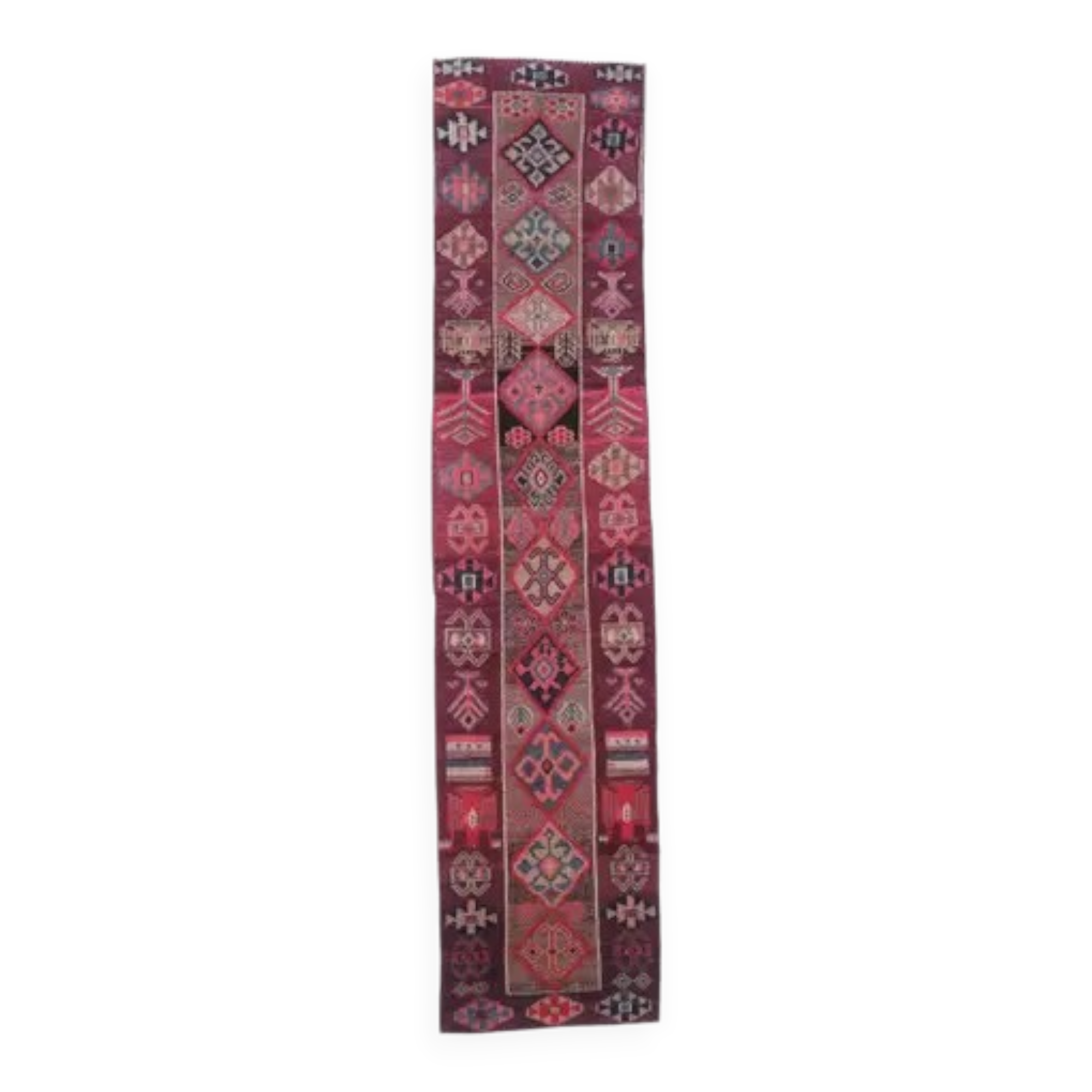 Vintage Turkish Oushak handmade wool cotton pink runner rug 79x342