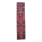 Tapis couloir vintage turc Oushak fait à la main en laine et coton rose 79x342