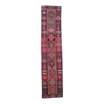 Vintage Turkish Oushak handmade wool cotton pink runner rug 79x342