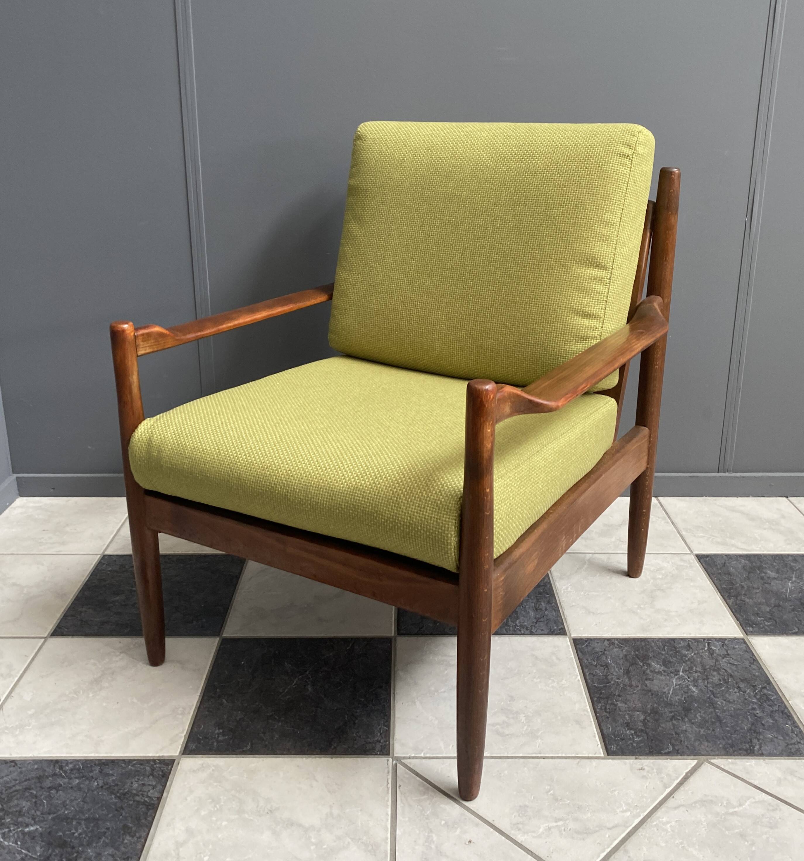 Yellow fabric and wood relax chair 1960s