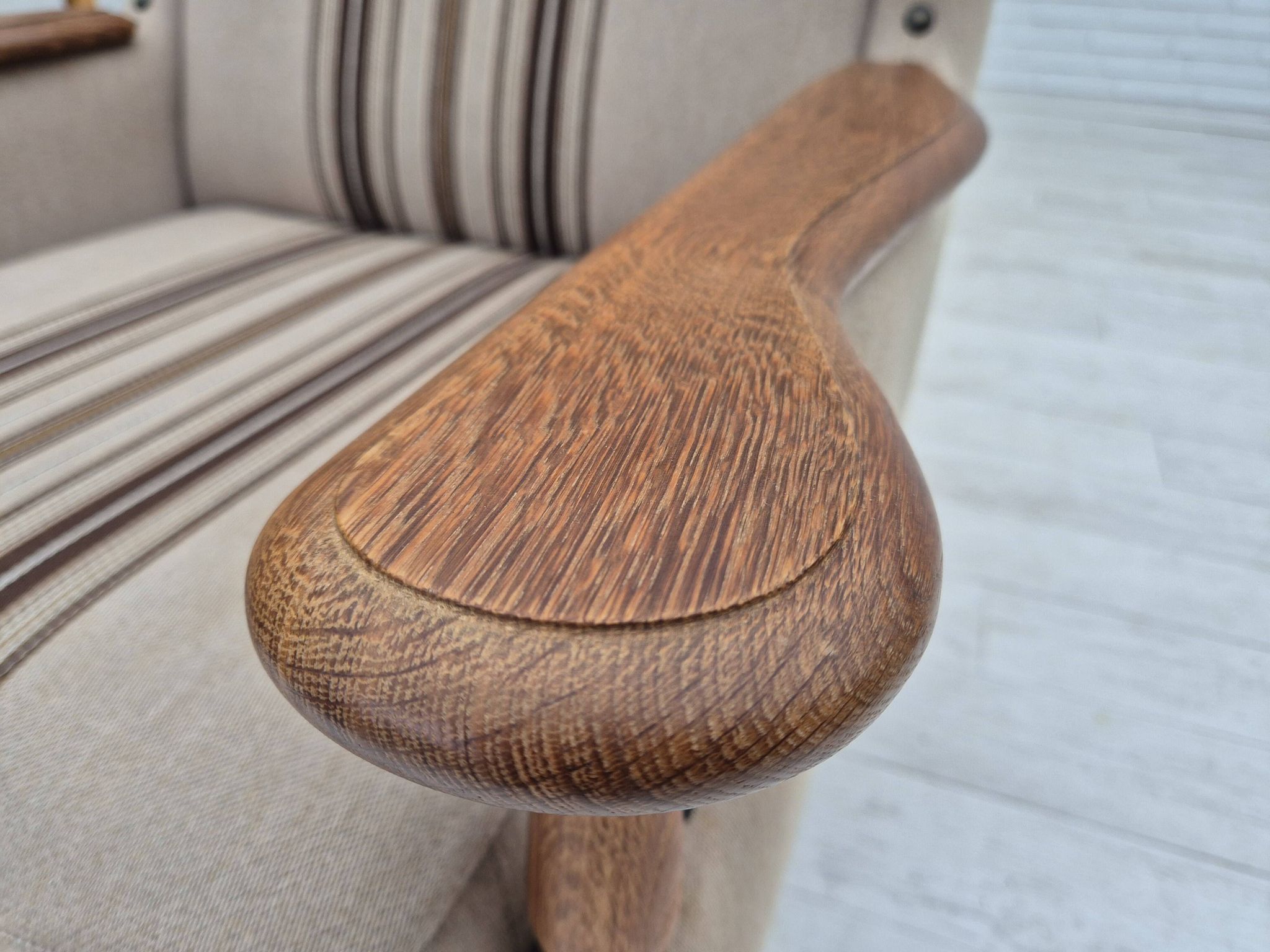 1970s, Danish armchair, furniture wool fabric, oak wood, original condition