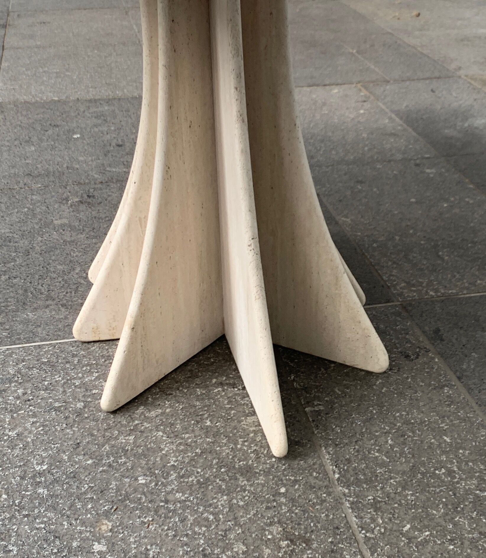 Travertine dining table by Claude Berraldacci with 8-sided stand