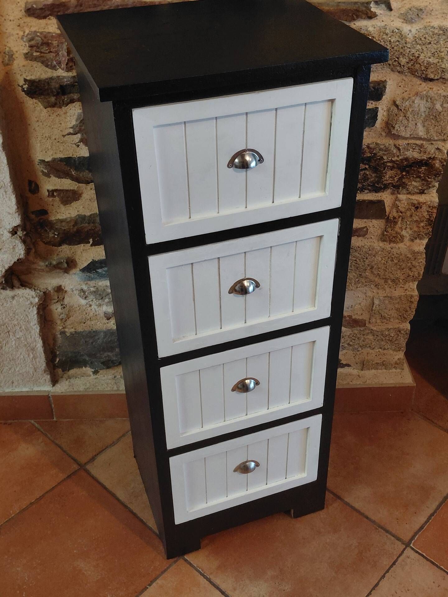 Wooden chest of drawers with 4 drawers refurbished - Black & White