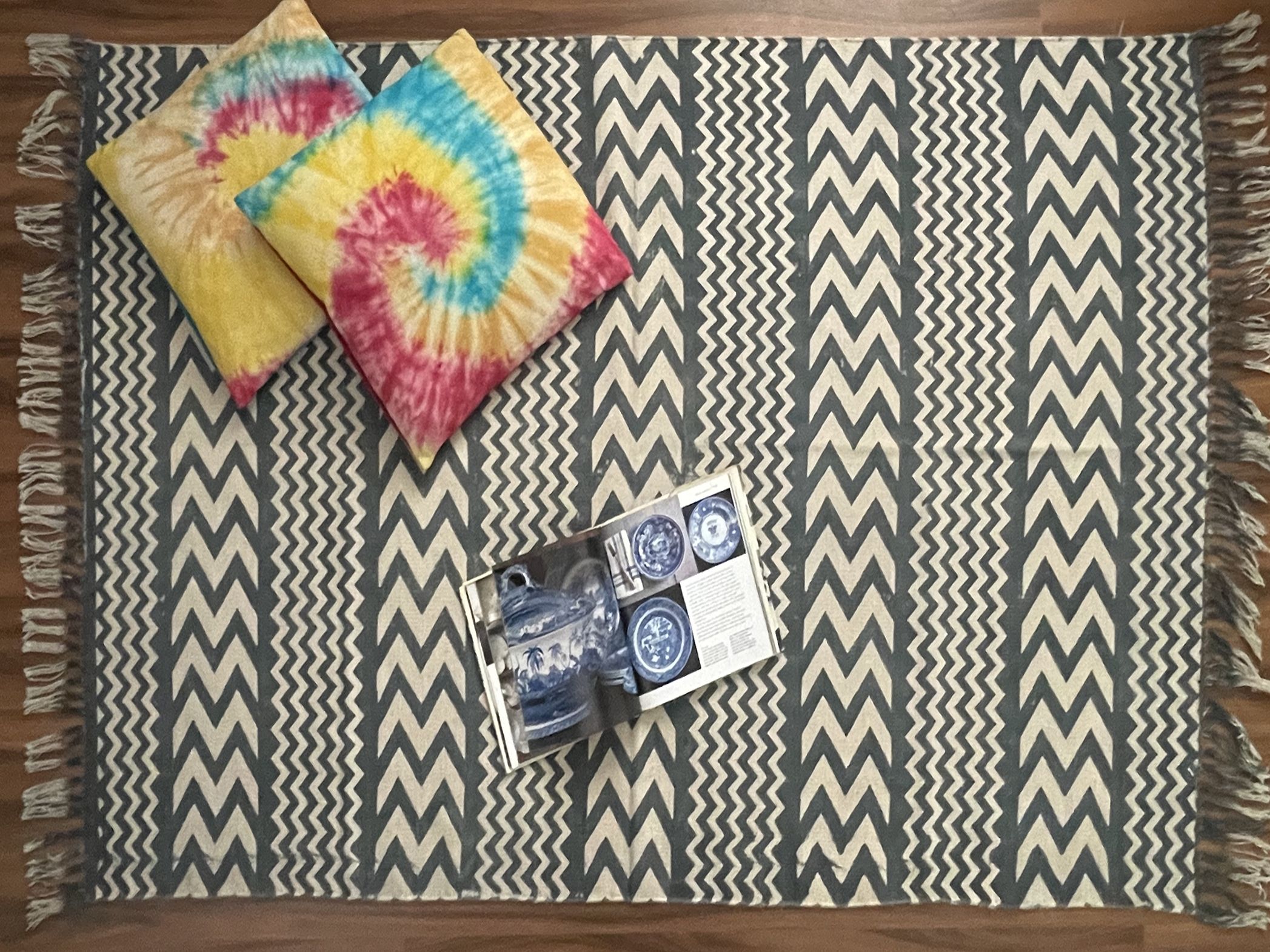 Cotton hand weaved hand block printed picnic rug