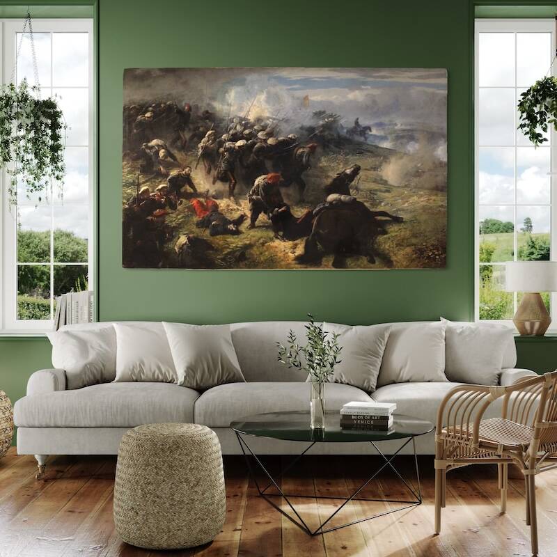 Great battle of the 19th century, painting signed H.P.