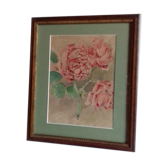 Ancient watercolour painting "3 blossoming roses"