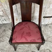 Antique Gondola Chair Empire Style Wood + Red Floral Vintage Fabric