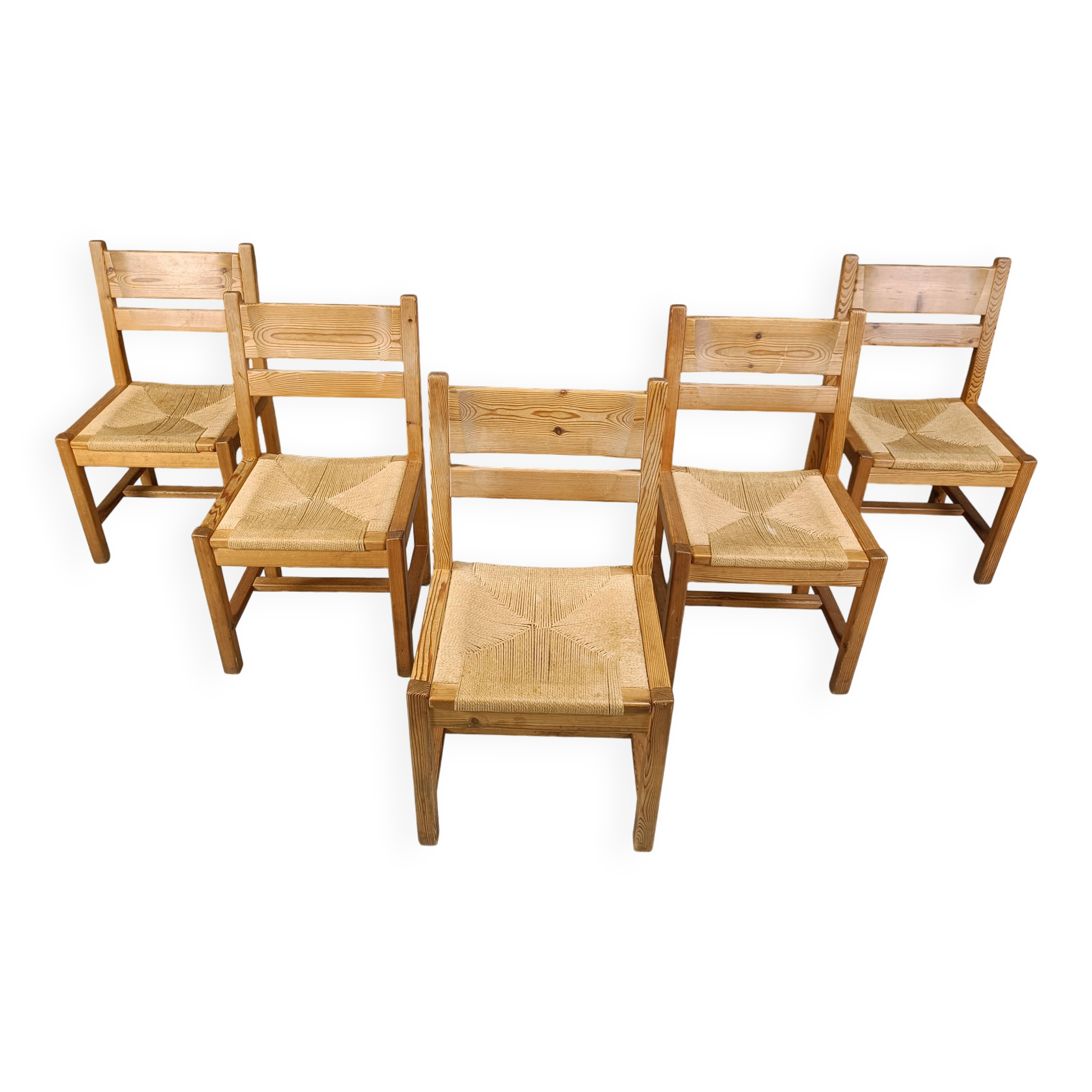 Set of 5 pine wood chairs by GM Mobler, 1960s