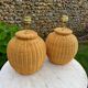Paire de lampe en rotin clair vintage 1970