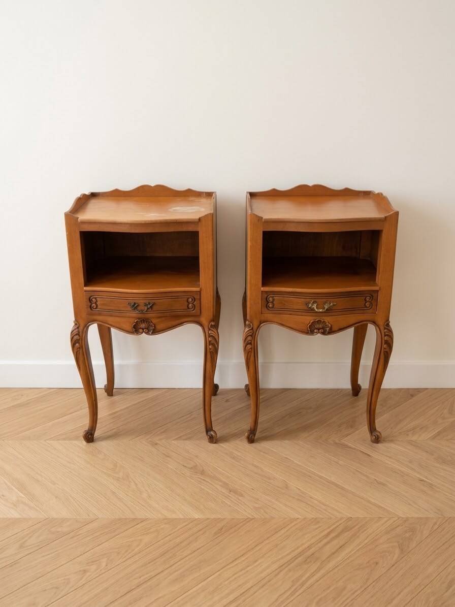 Pair of Louis XV bedside tables in solid wood.