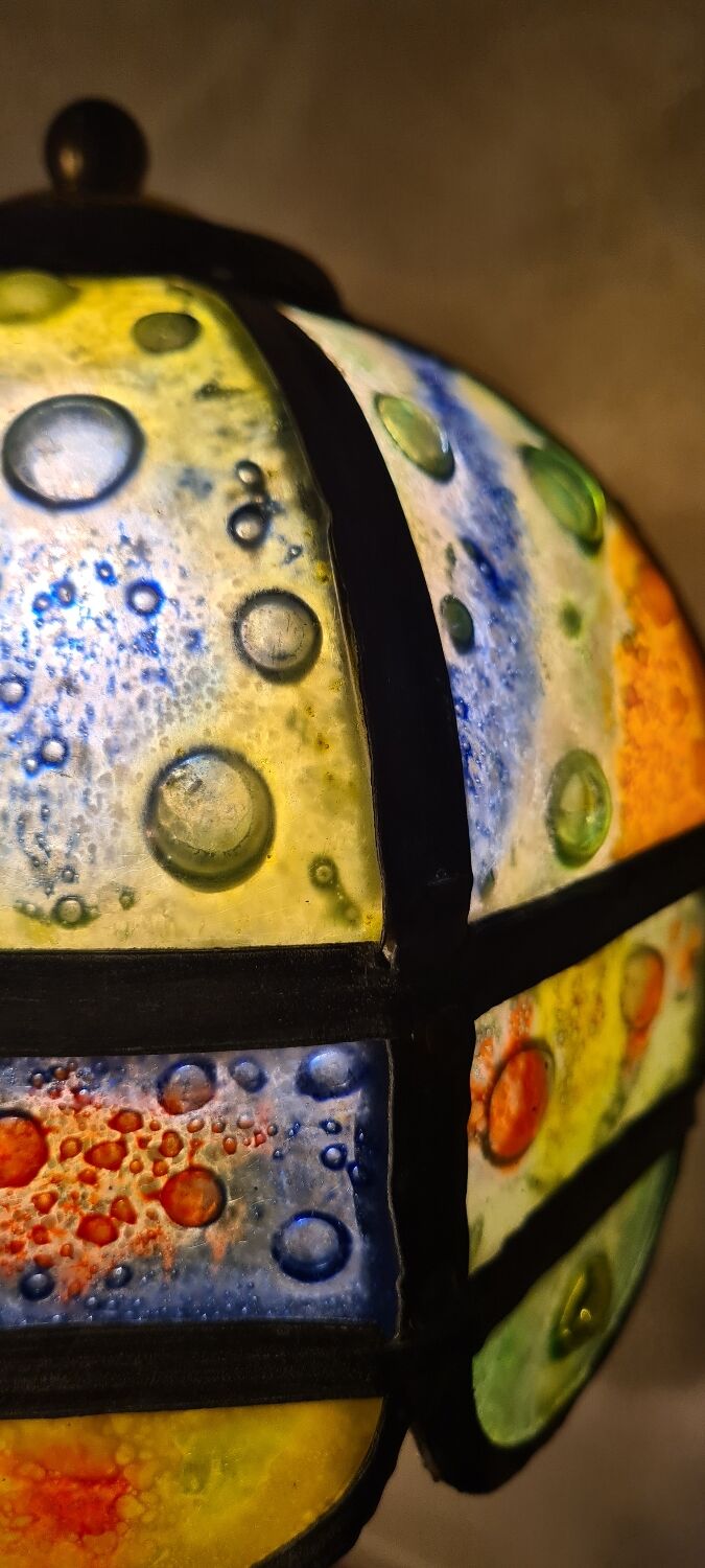 Brutalist lamp with shade attributed to Philip Delfinger Mexico glass and metal 1960