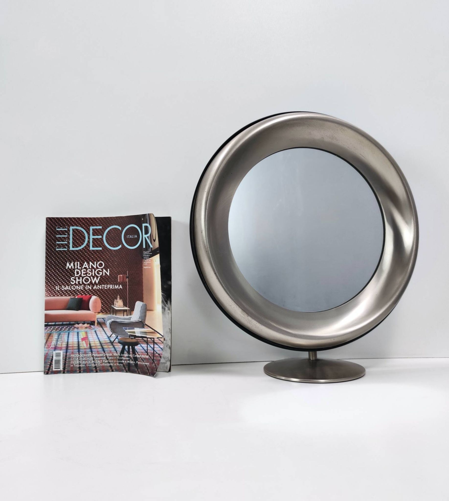 Round Anodized Brass Vanity Mirror Attr. to Sergio Mazza, Italy