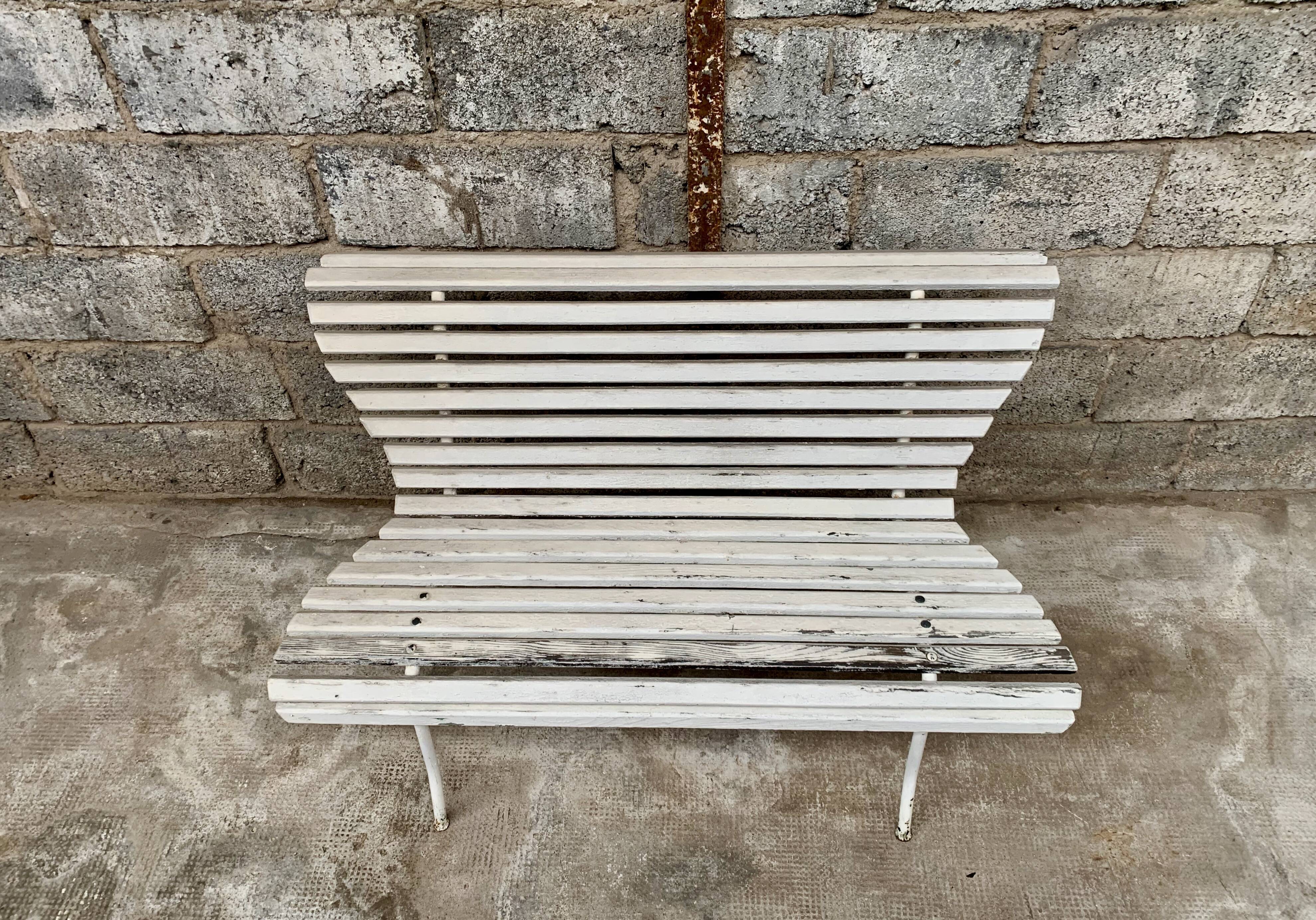 Old vintage garden bench with 2 wooden place, 1950s
