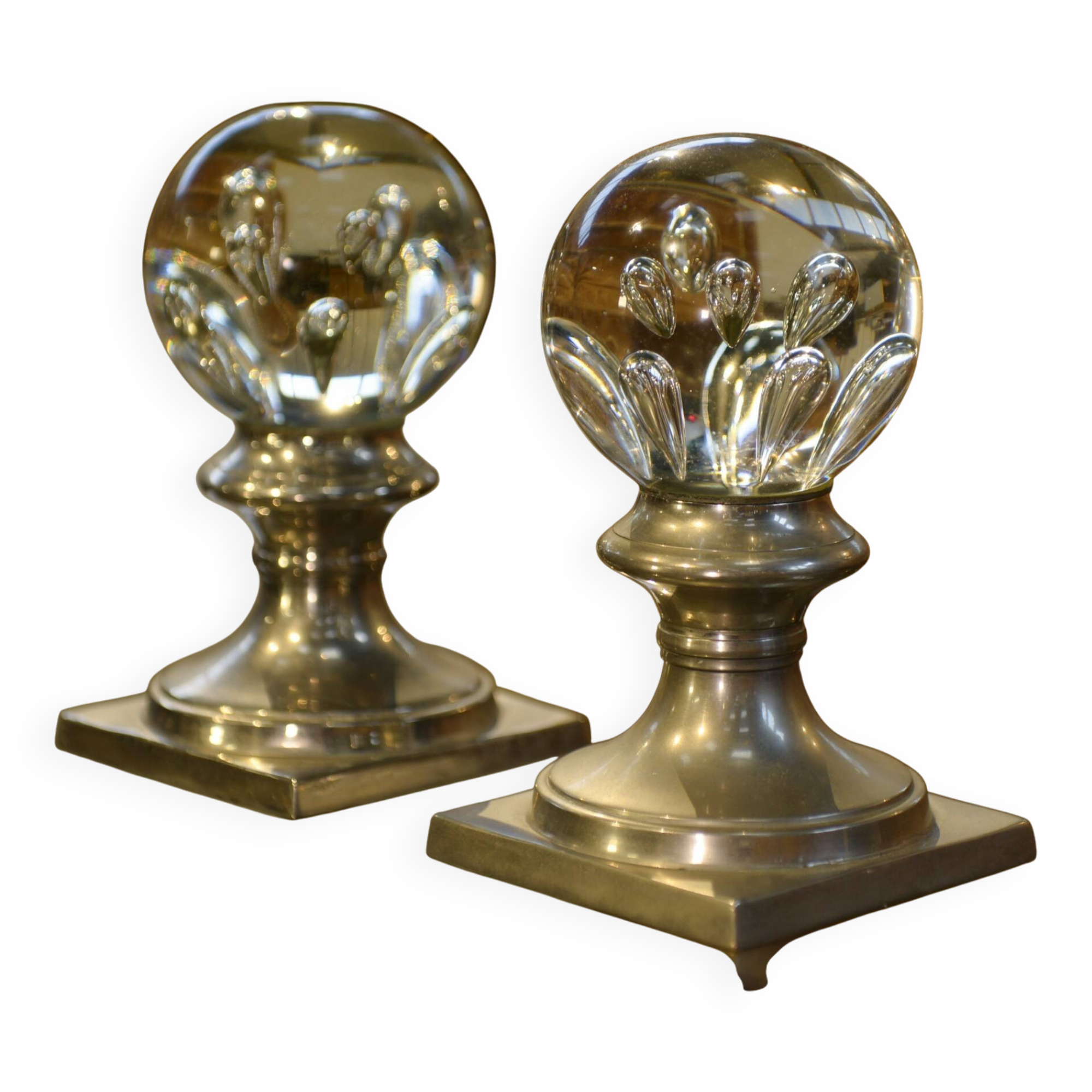 Paire de boules décoratives/boules d’escalier en verre de Murano 1970’s