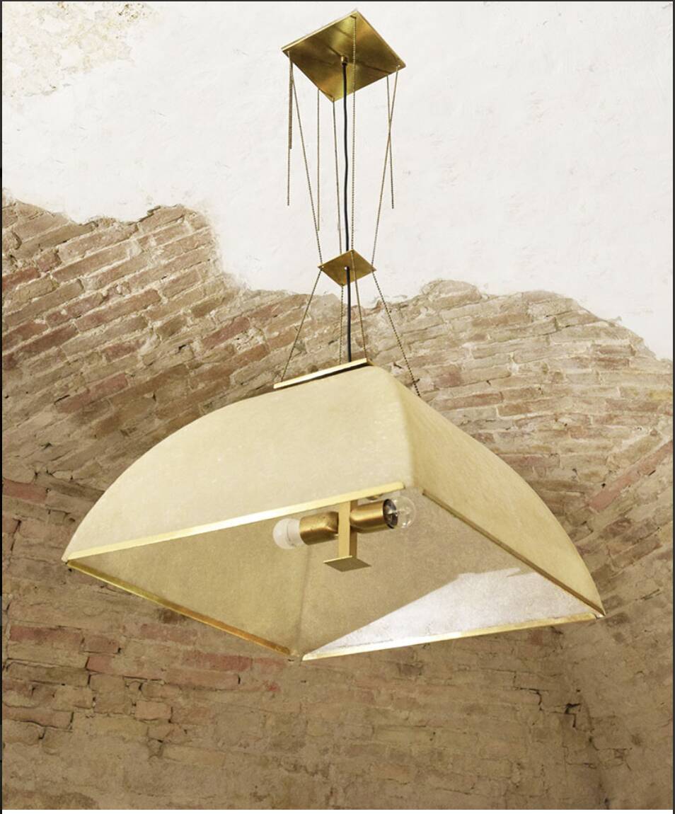 Large Lamperti chandelier made of fiberglass and brass from the 1970s.