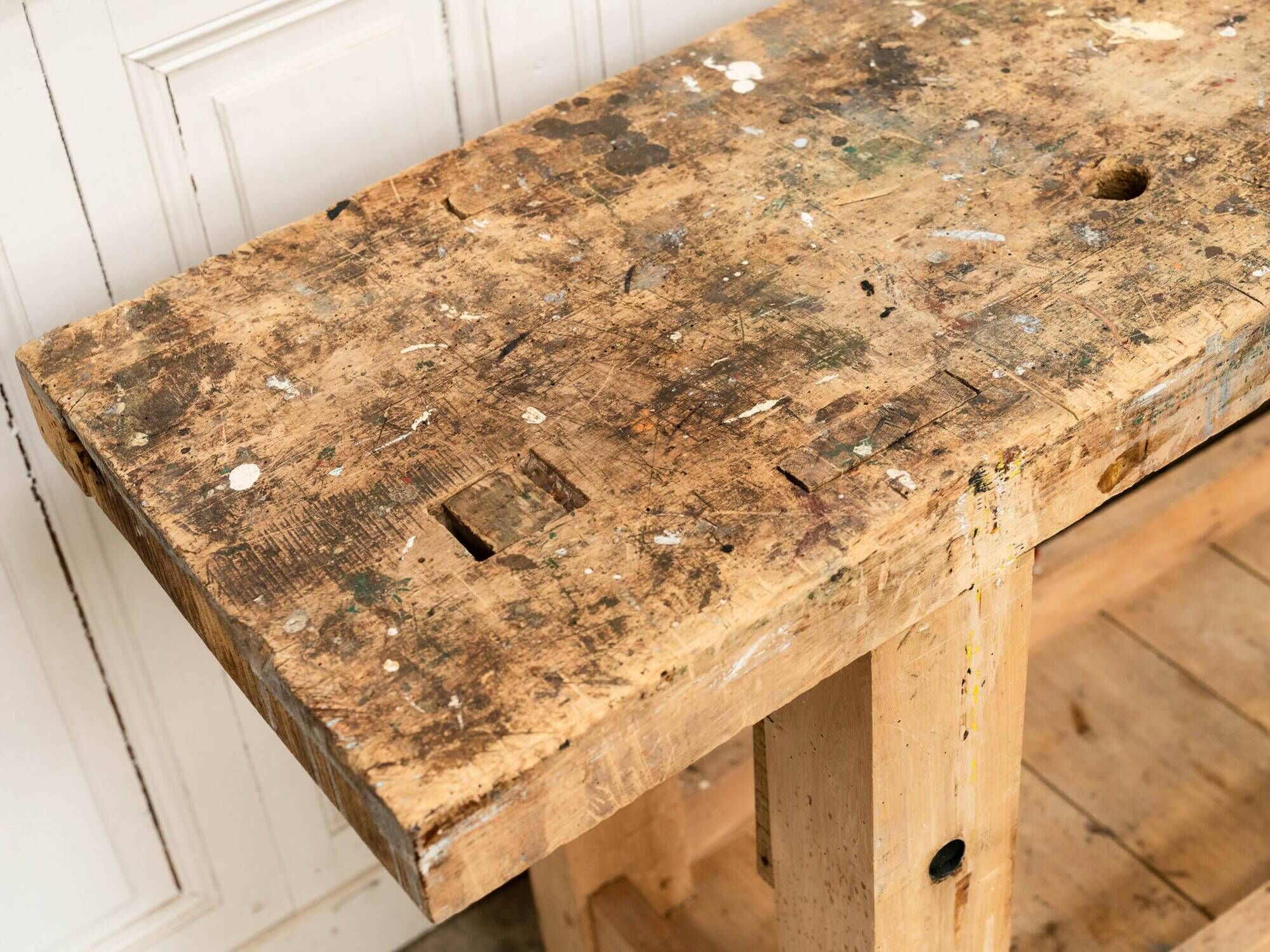 Old small workbench with drawer, beautiful original patina, 1920.