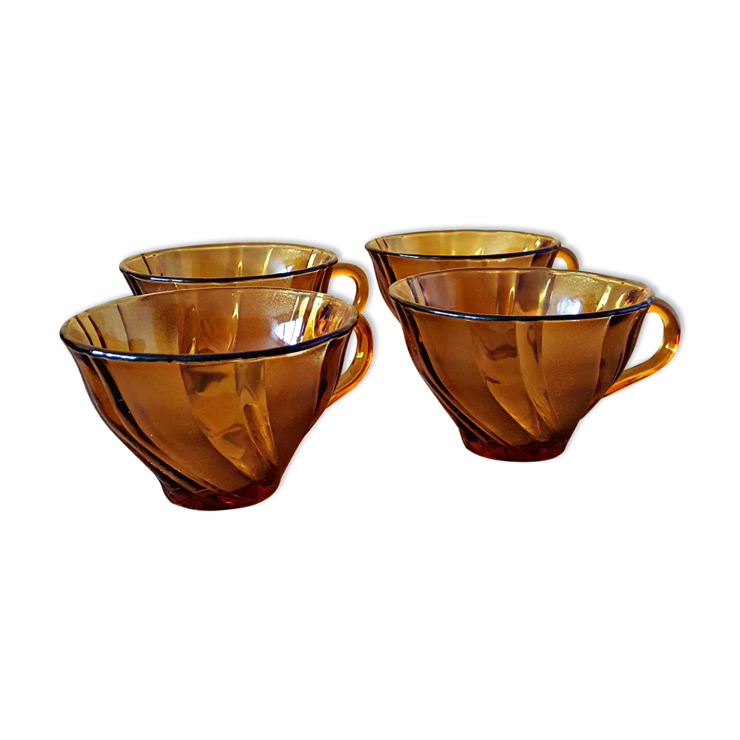 4 cups vereco amber glass with twists