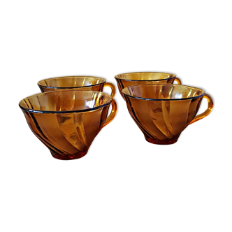 4 cups vereco amber glass with twists