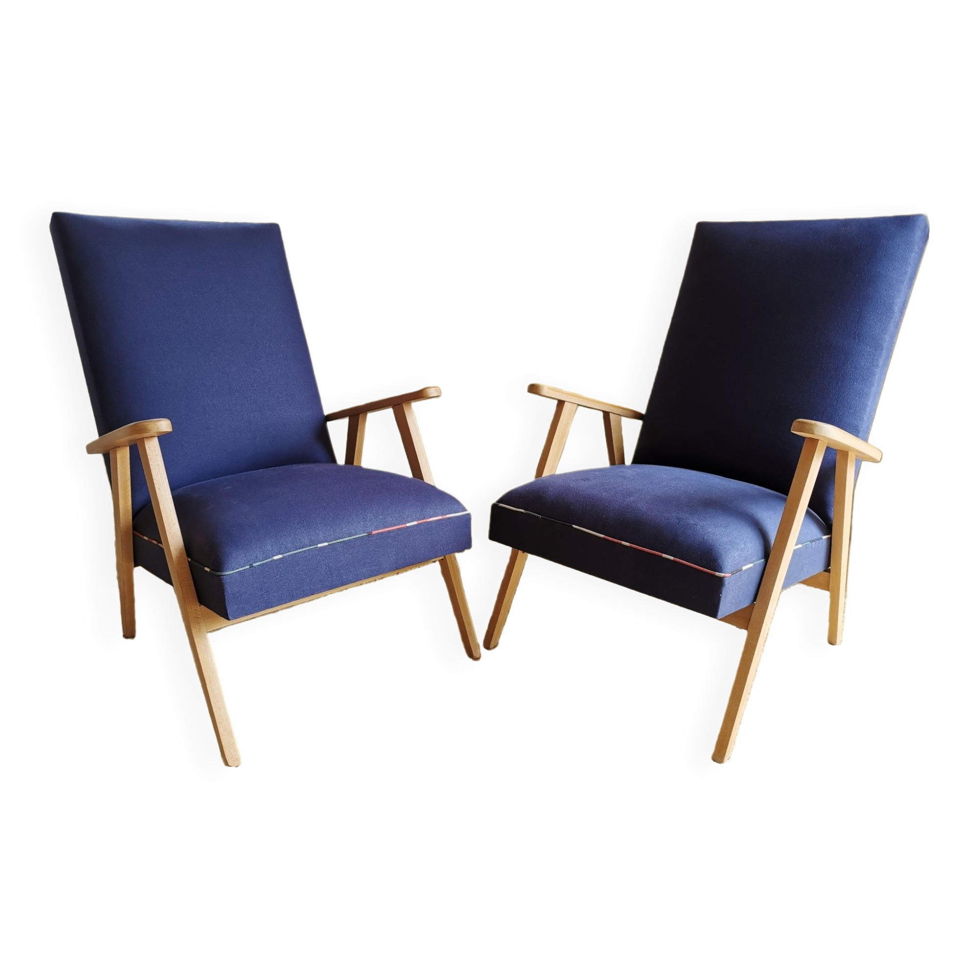 Pair of vintage armchairs renovated with natural materials