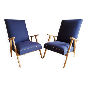 Pair of vintage armchairs renovated with natural materials