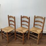 Set of 3 straw chairs from the 50s