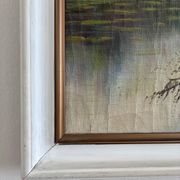 Vintage original forest landscape oil painting, circa 1960s