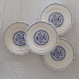 4 Plates made of GIEN camaieu blue central pattern and rinses model ROUEN