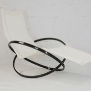 Roger Lecal rocking long chair, Jetstar model, brown lask and canvas, France, 1975