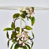 Hand-painted Toleware table lamp with wild apple blossom flowers, Salvadori, Italy, 1950s.