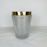 Hollywood regency cut crystal and gold metal champagne bucket