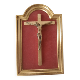 Crucifix cadre doré à fond rose