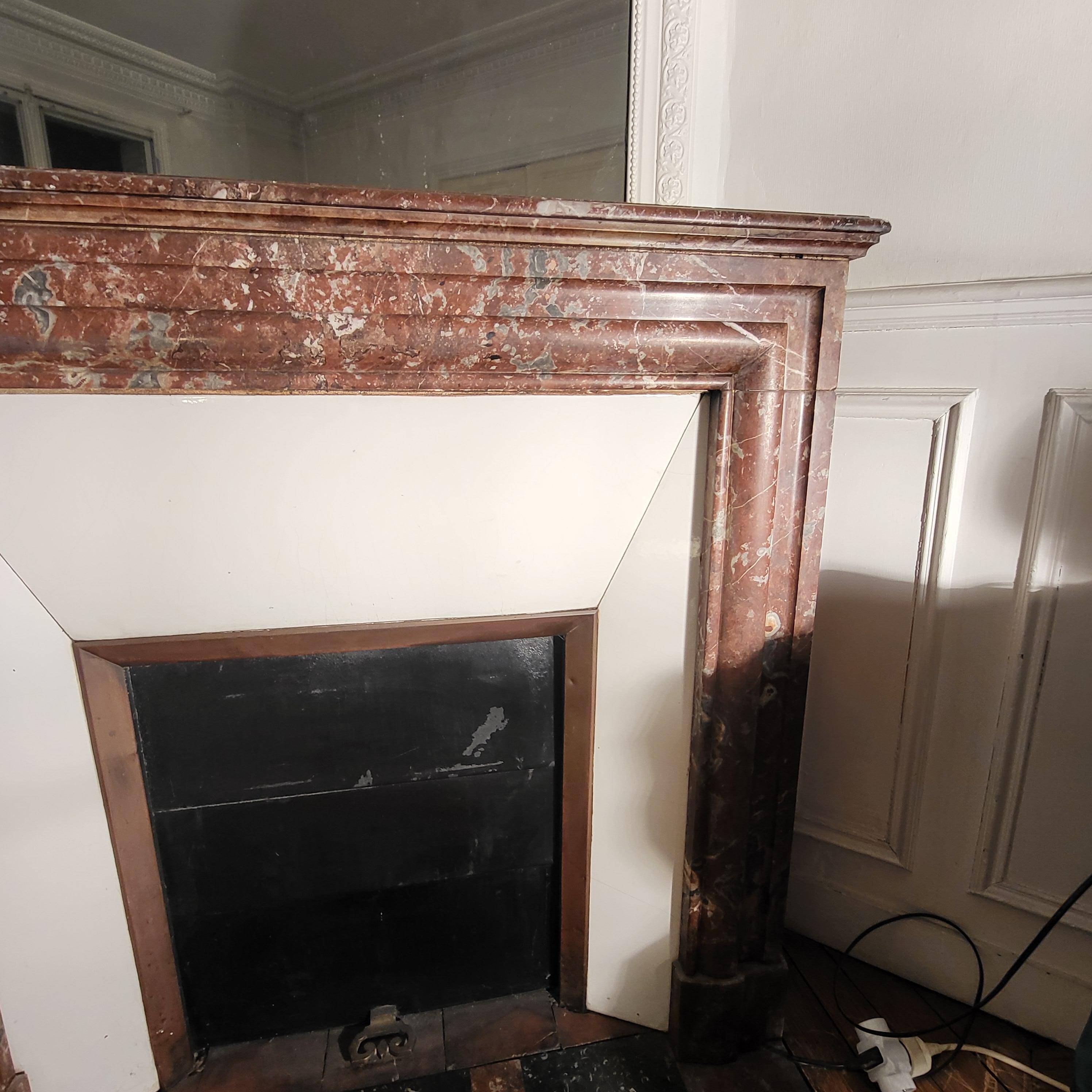 Antique red marble fireplace – Haussmann/Louis-Philippe style – with overmantel