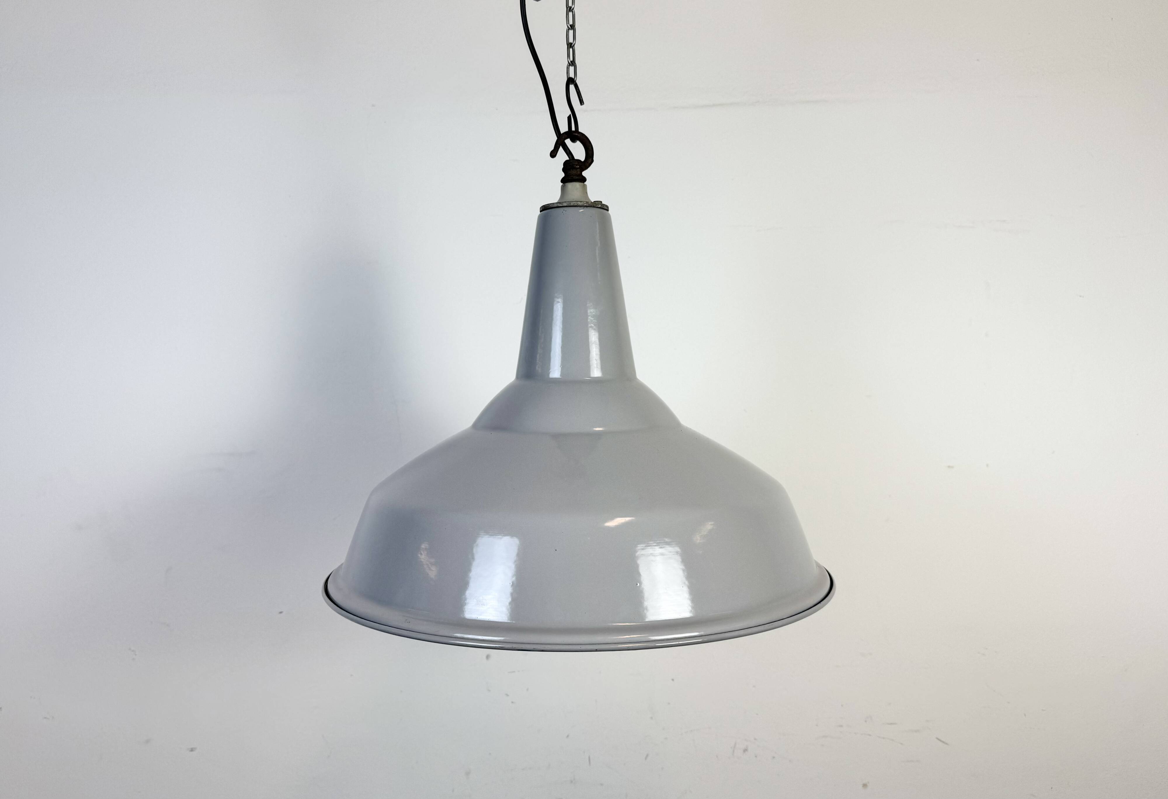 Large Industrial British Grey Enamel Pendant Lamp from Benjamin, 1960s
