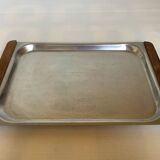 Small hammered metal and wood tray in Scandinavian style.