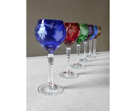 Series of 6 colorful Lorraine crystal roemers