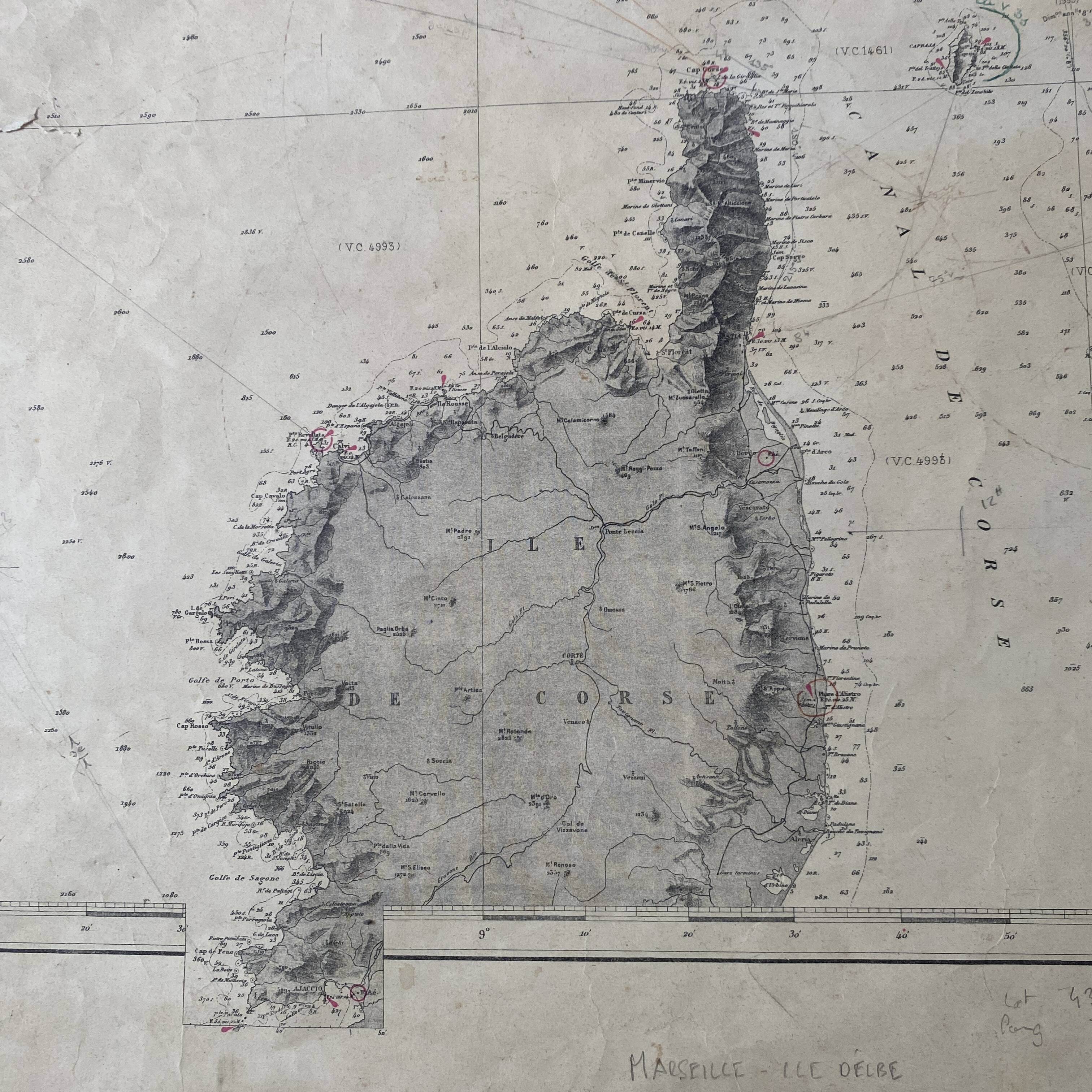 Carte ancienne Marseille - Corse - Ile d'Elbe 1888