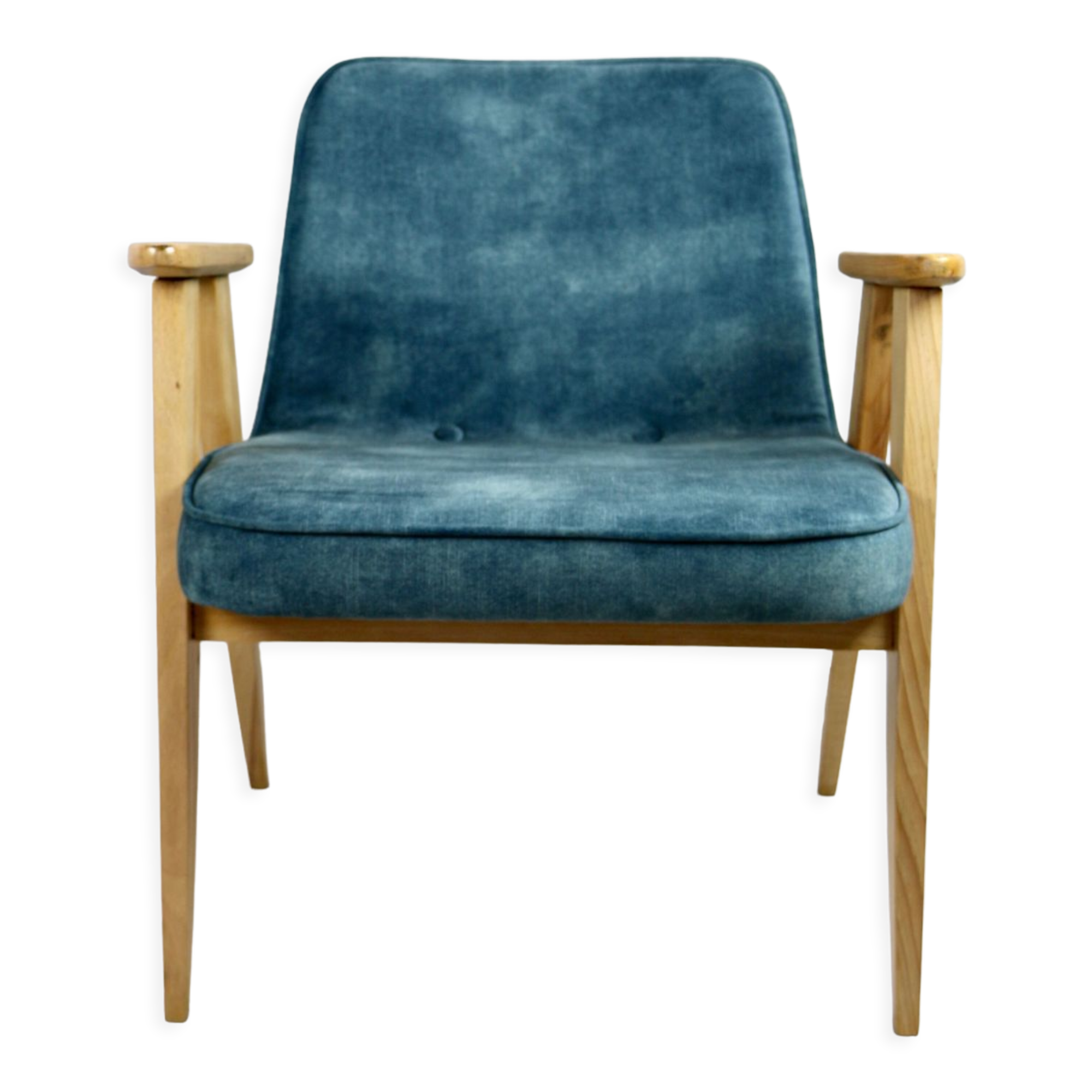 Light blue macau velvet 366 lounge chair by Józef Chierowski, 1970s